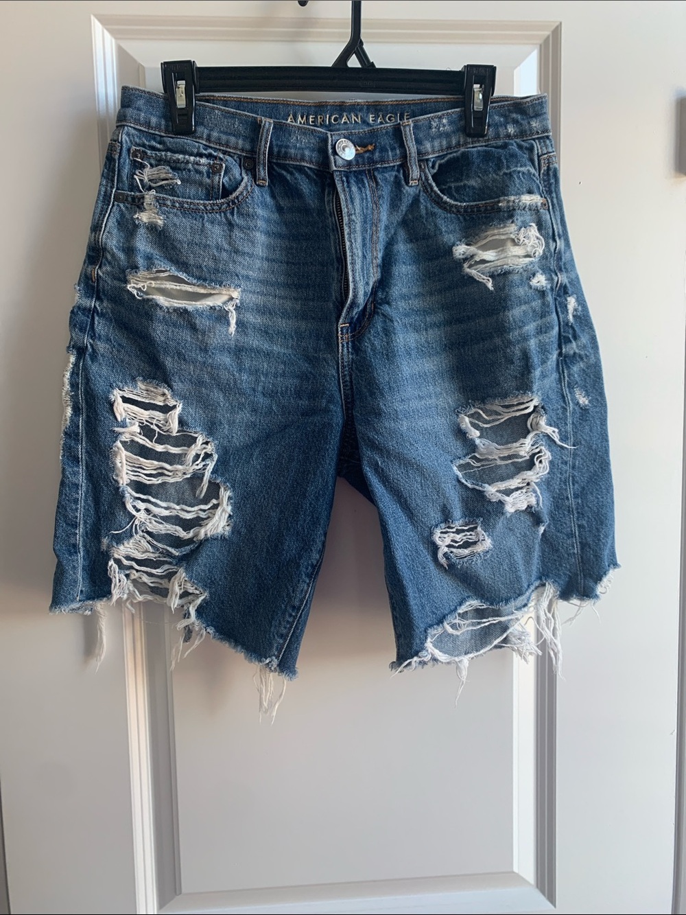 American Eagle Outfitters Distressed Blue Denim Bermuda Shorts